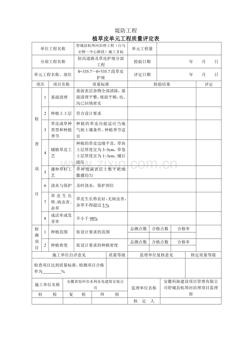 植草皮单元工程质量评定表.doc_第1页