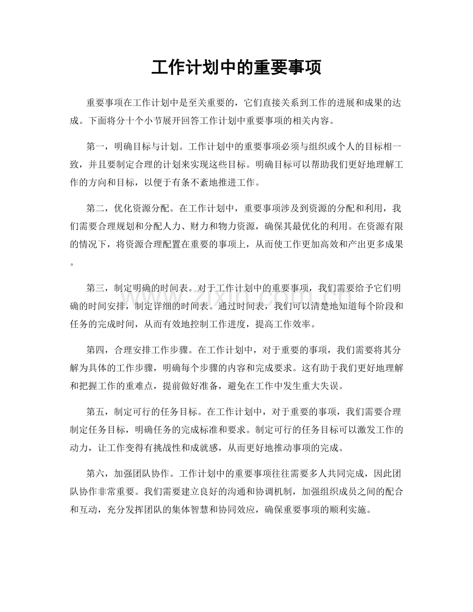 工作计划中的重要事项.docx_第1页