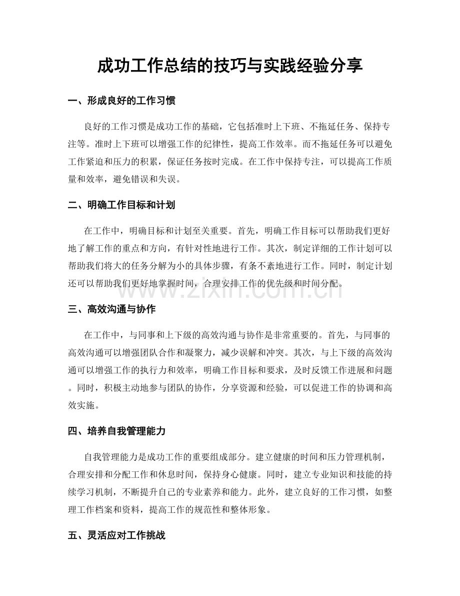 成功工作总结的技巧与实践经验分享.docx_第1页