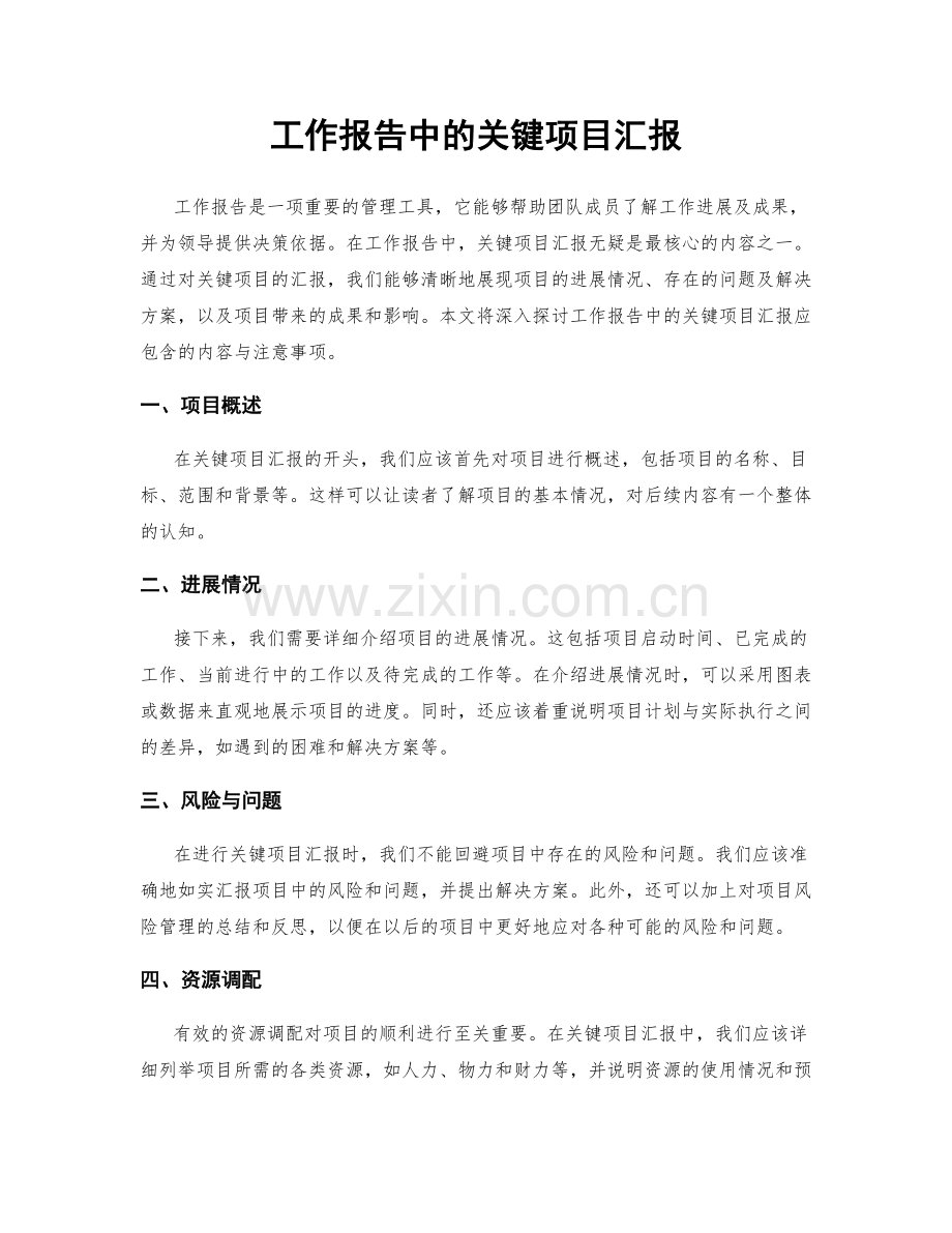 工作报告中的关键项目汇报.docx_第1页