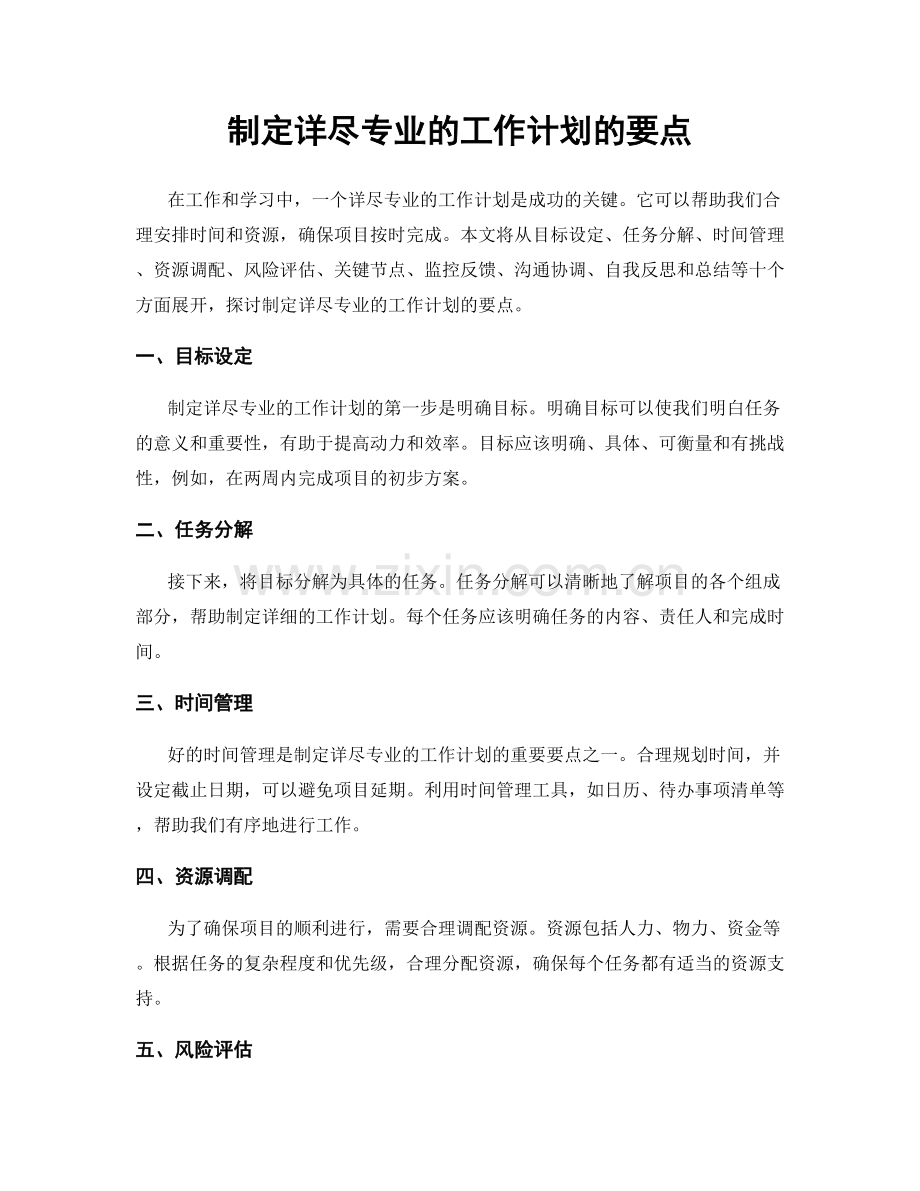 制定详尽专业的工作计划的要点.docx_第1页