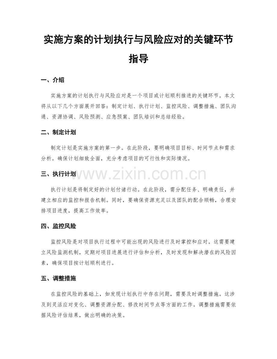 实施方案的计划执行与风险应对的关键环节指导.docx_第1页