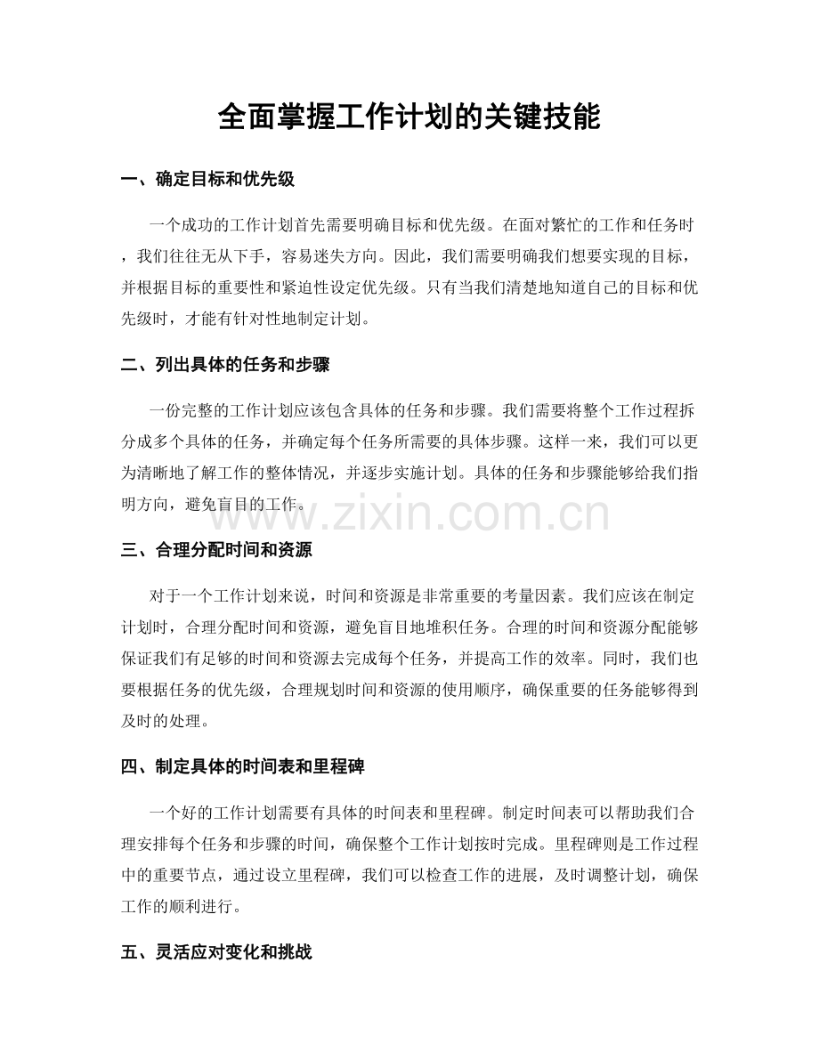 全面掌握工作计划的关键技能.docx_第1页