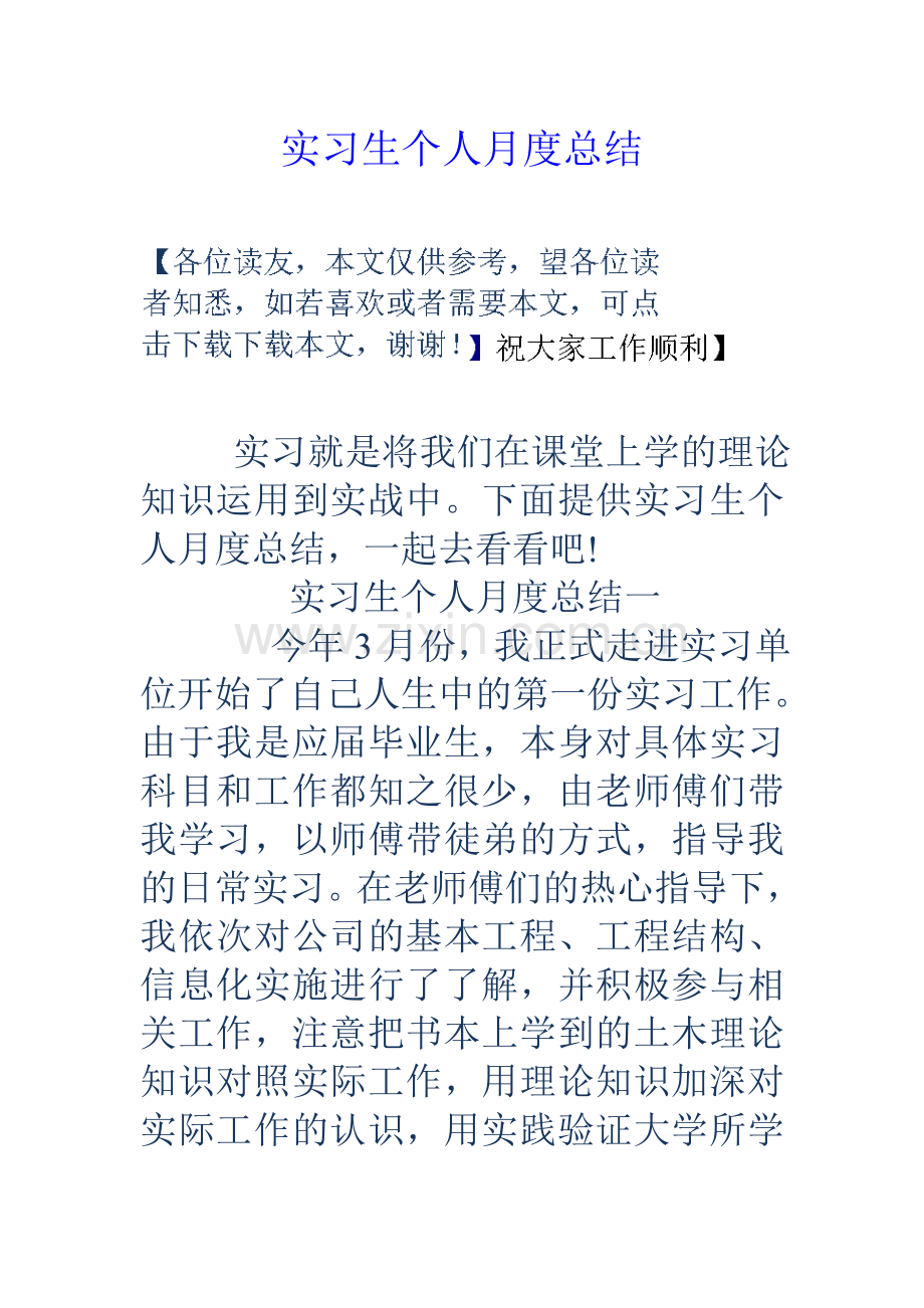 实习生个人月度总结.doc_第1页