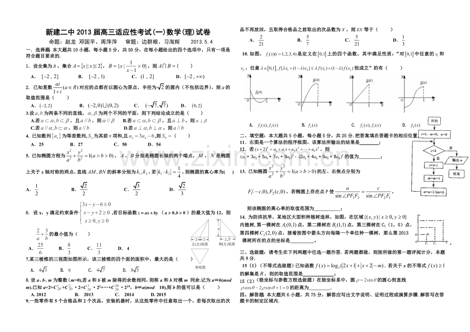 江西省新建二中高三适应性考试一数学理试卷.doc_第1页