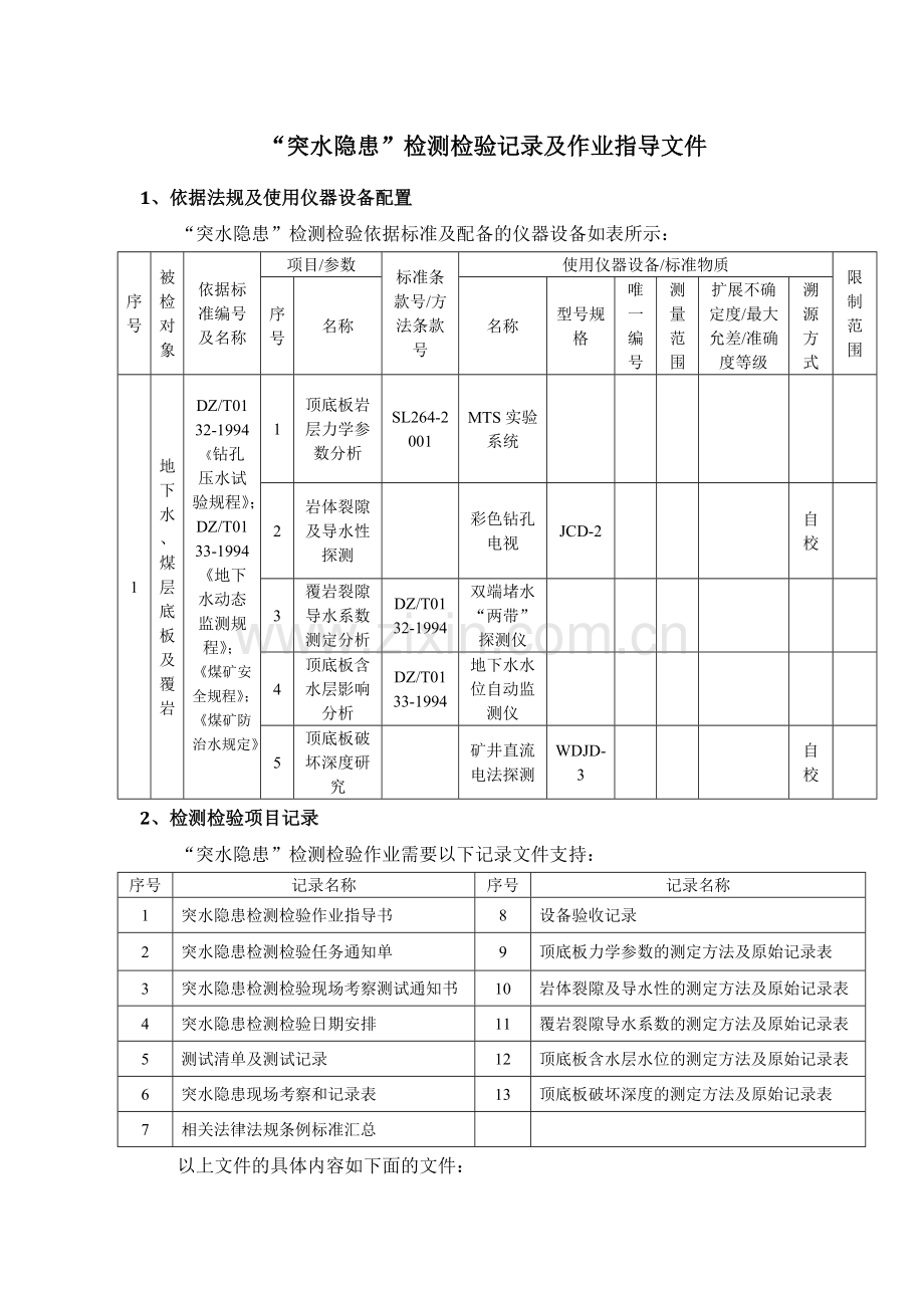 煤矿突水隐患检测检验记录及作业指导.doc_第1页