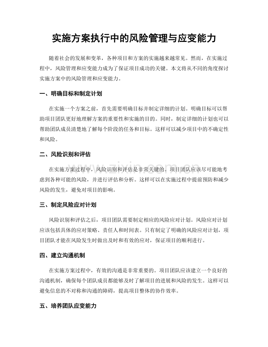 实施方案执行中的风险管理与应变能力.docx_第1页