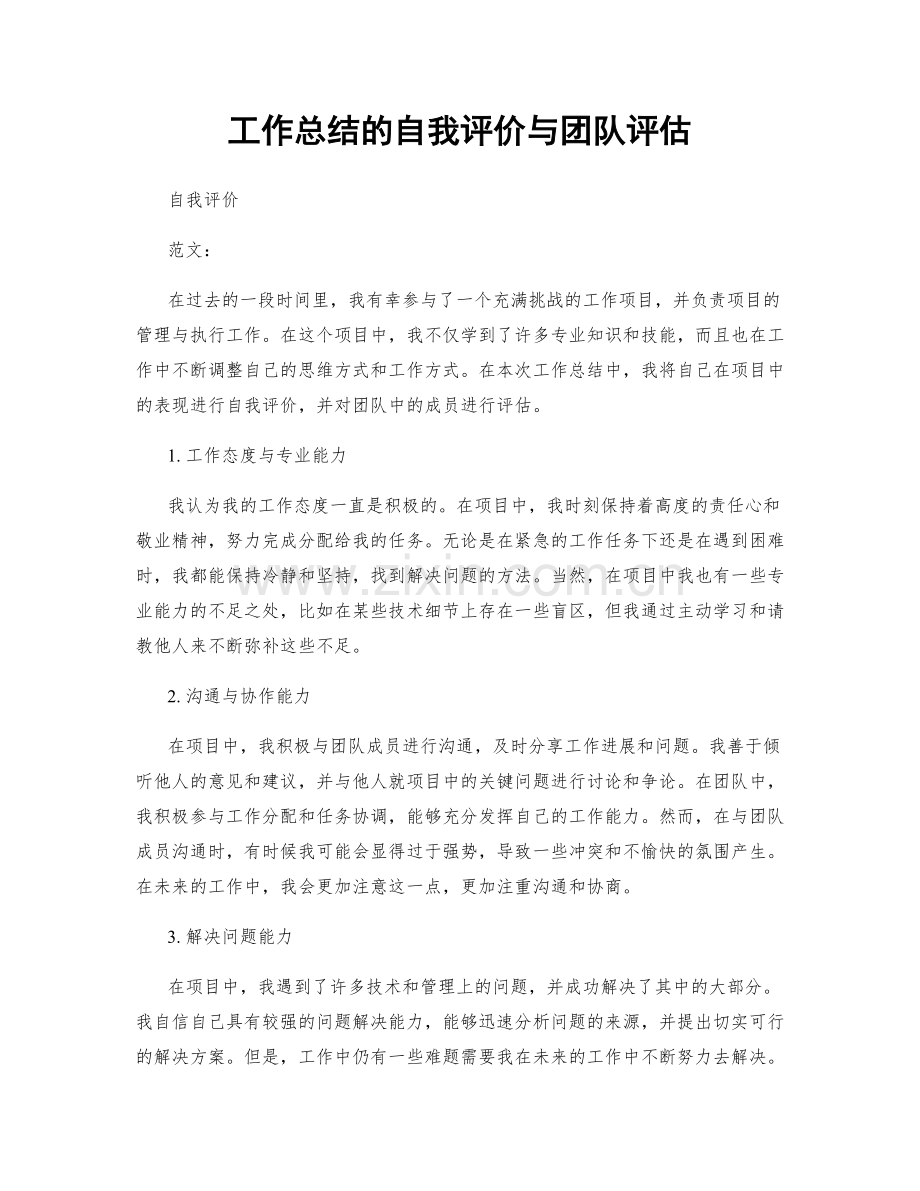 工作总结的自我评价与团队评估.docx_第1页