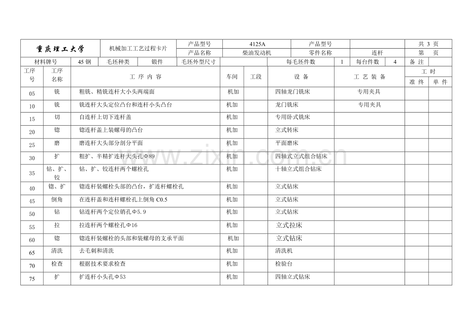 机械加工工艺过程卡片连杆.doc_第1页