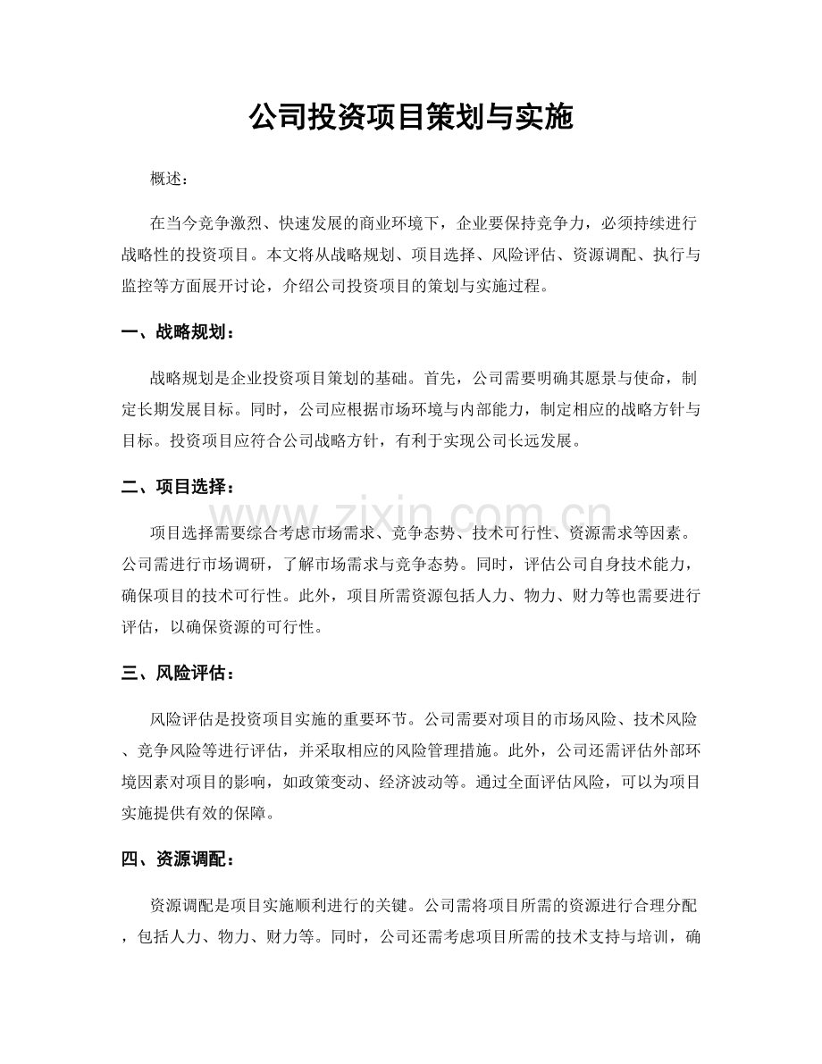 公司投资项目策划与实施.docx_第1页