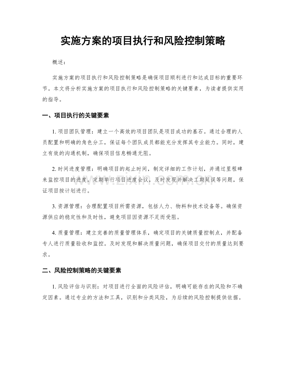 实施方案的项目执行和风险控制策略.docx_第1页