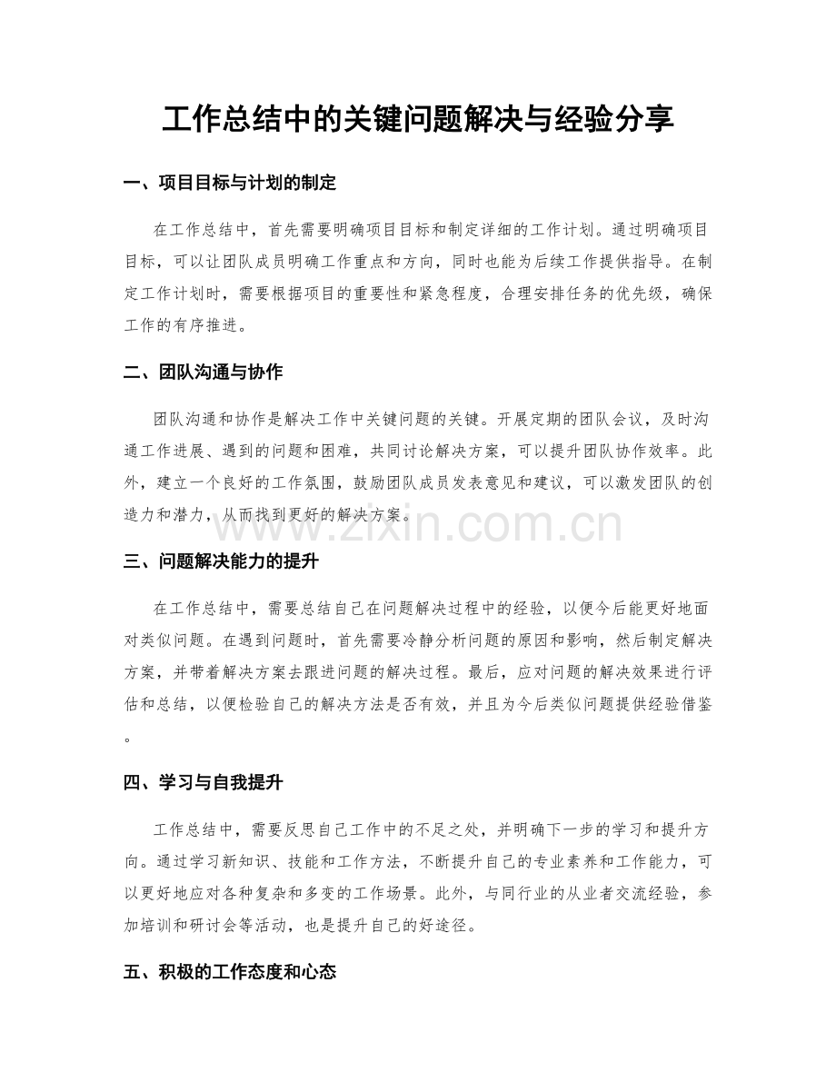 工作总结中的关键问题解决与经验分享.docx_第1页