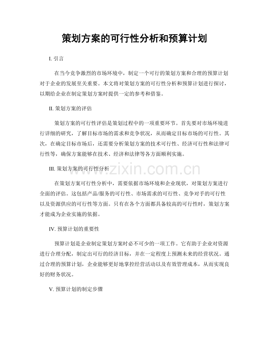 策划方案的可行性分析和预算计划.docx_第1页