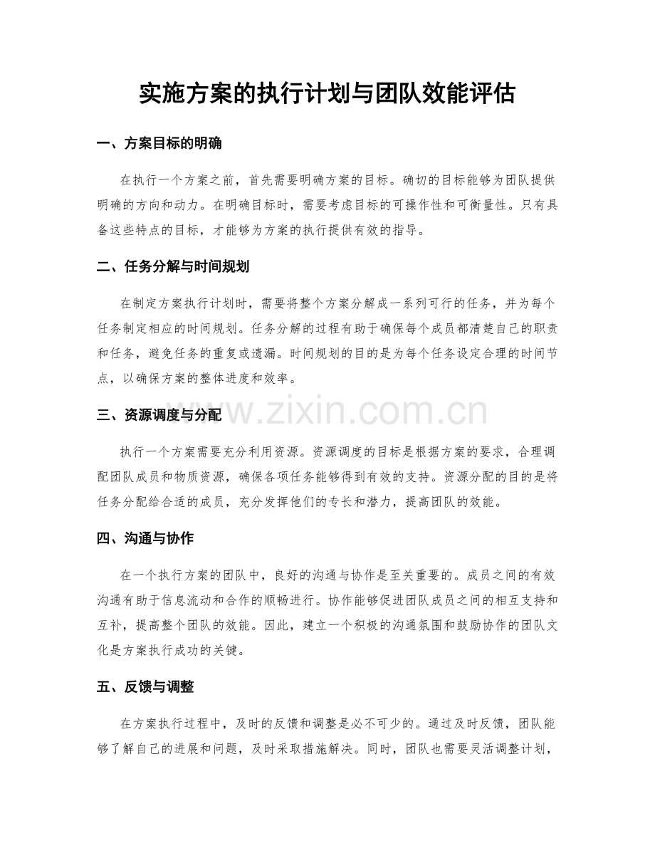 实施方案的执行计划与团队效能评估.docx_第1页