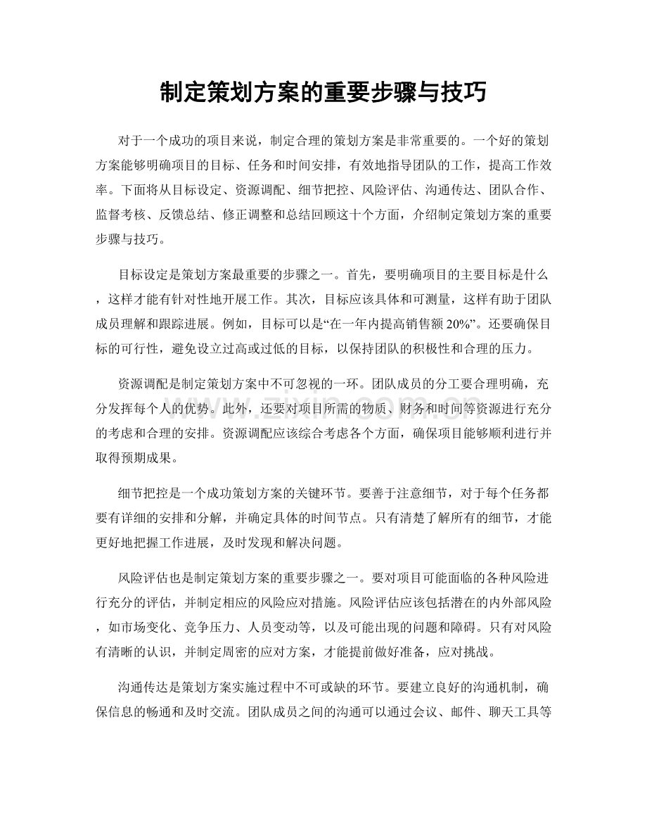 制定策划方案的重要步骤与技巧.docx_第1页