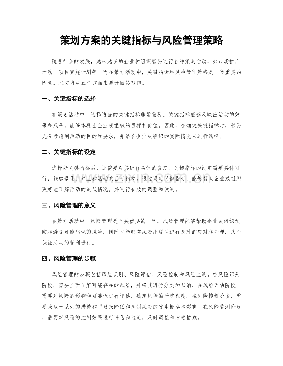 策划方案的关键指标与风险管理策略.docx_第1页