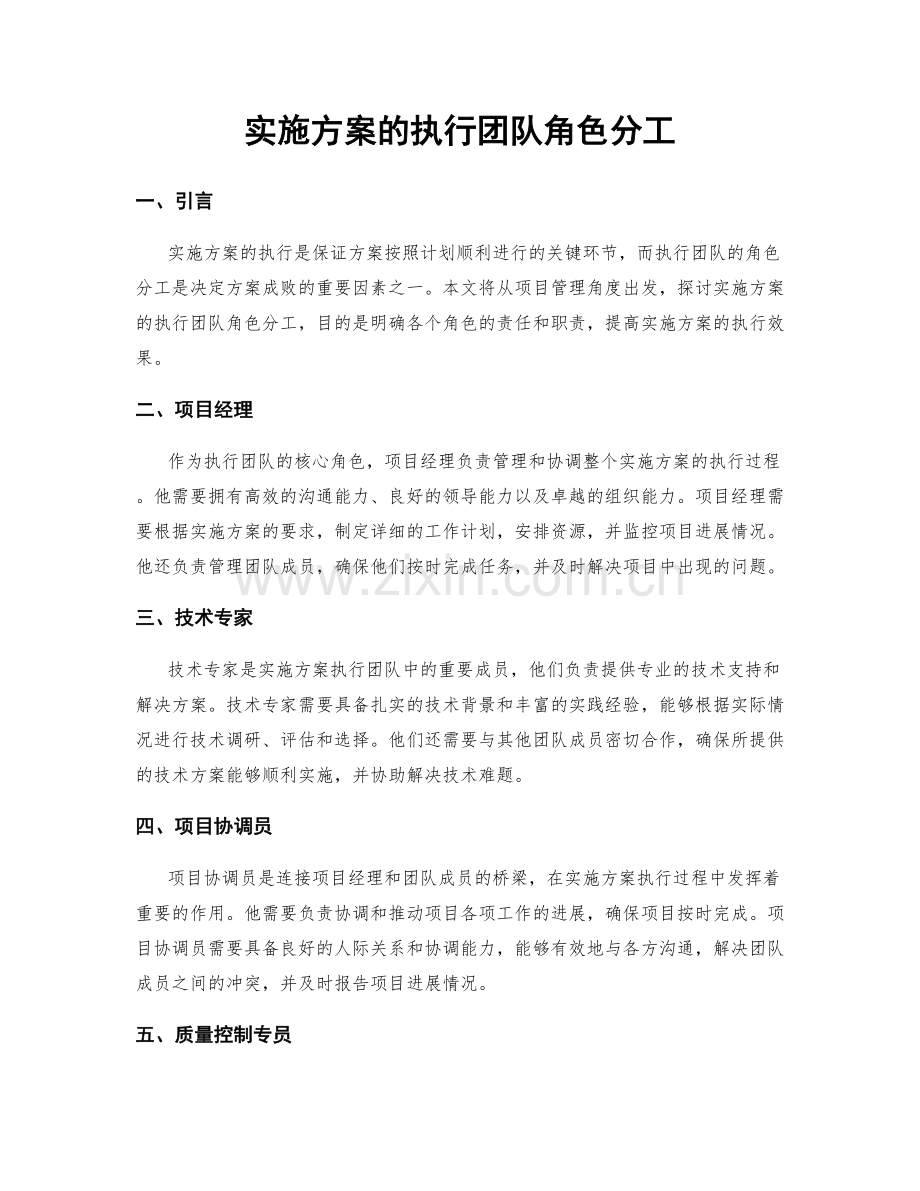 实施方案的执行团队角色分工.docx_第1页