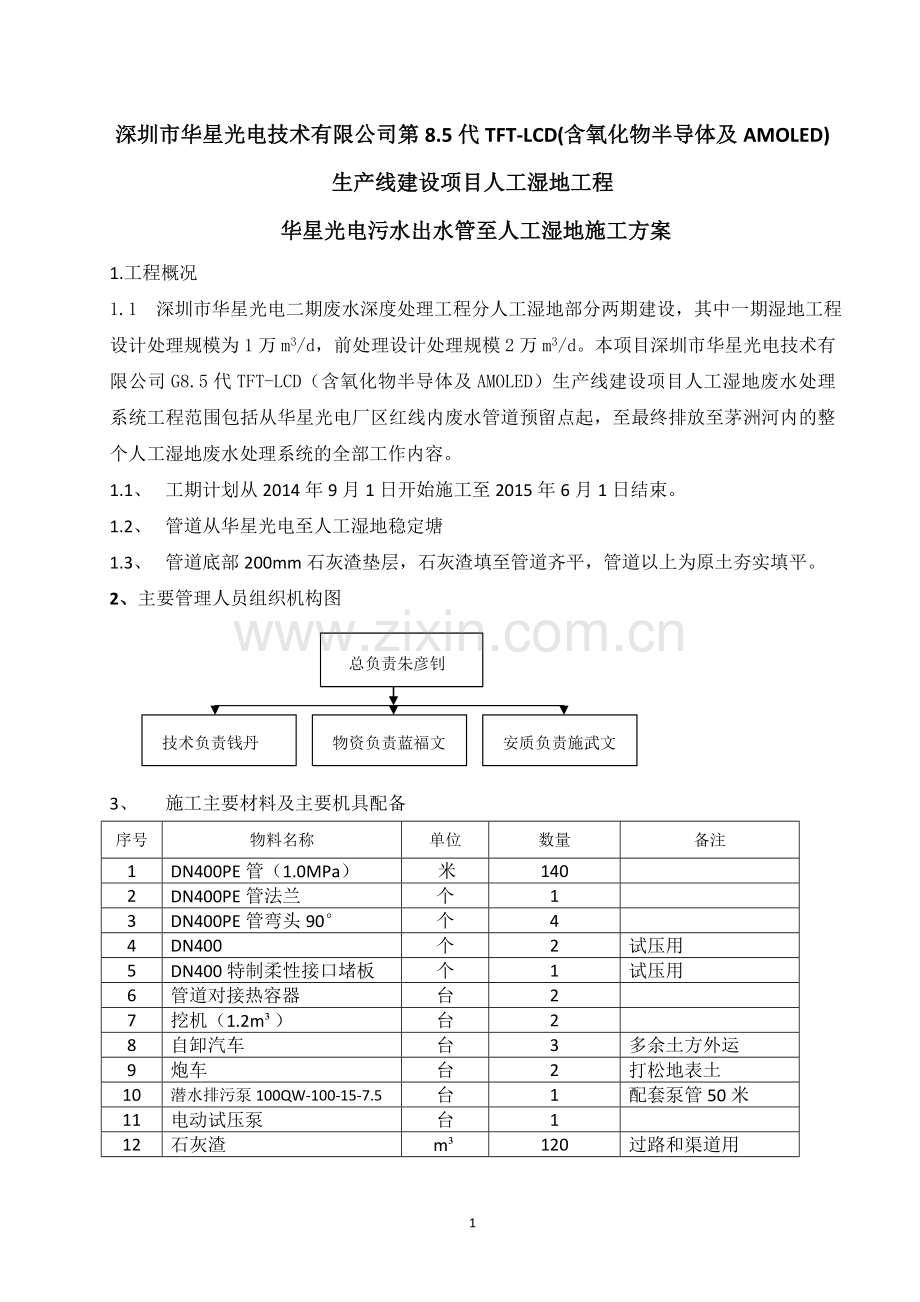 人工湿地污水进水管施工方案.doc_第1页