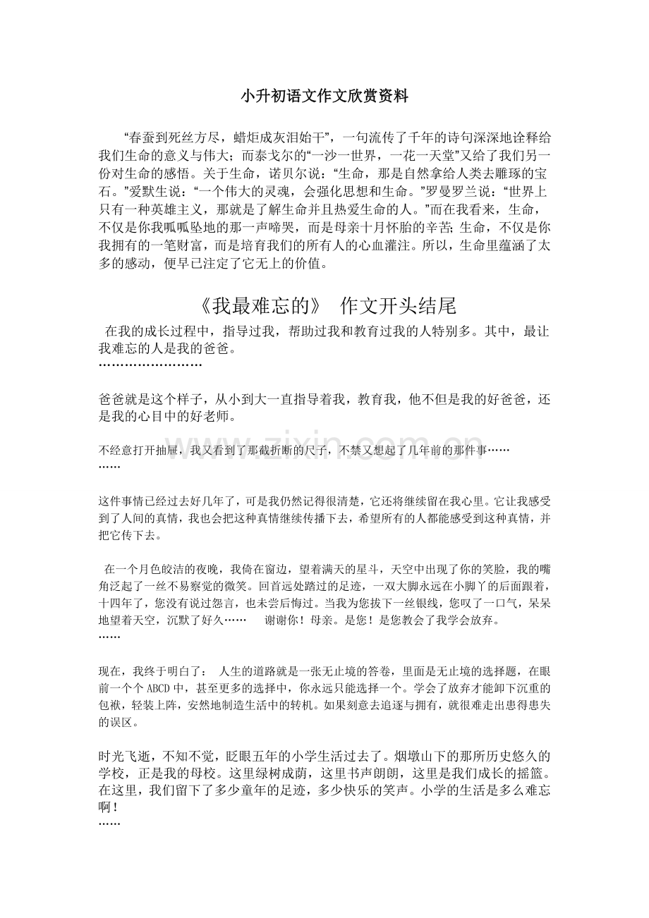 小升初语文作文欣赏资料.doc_第1页