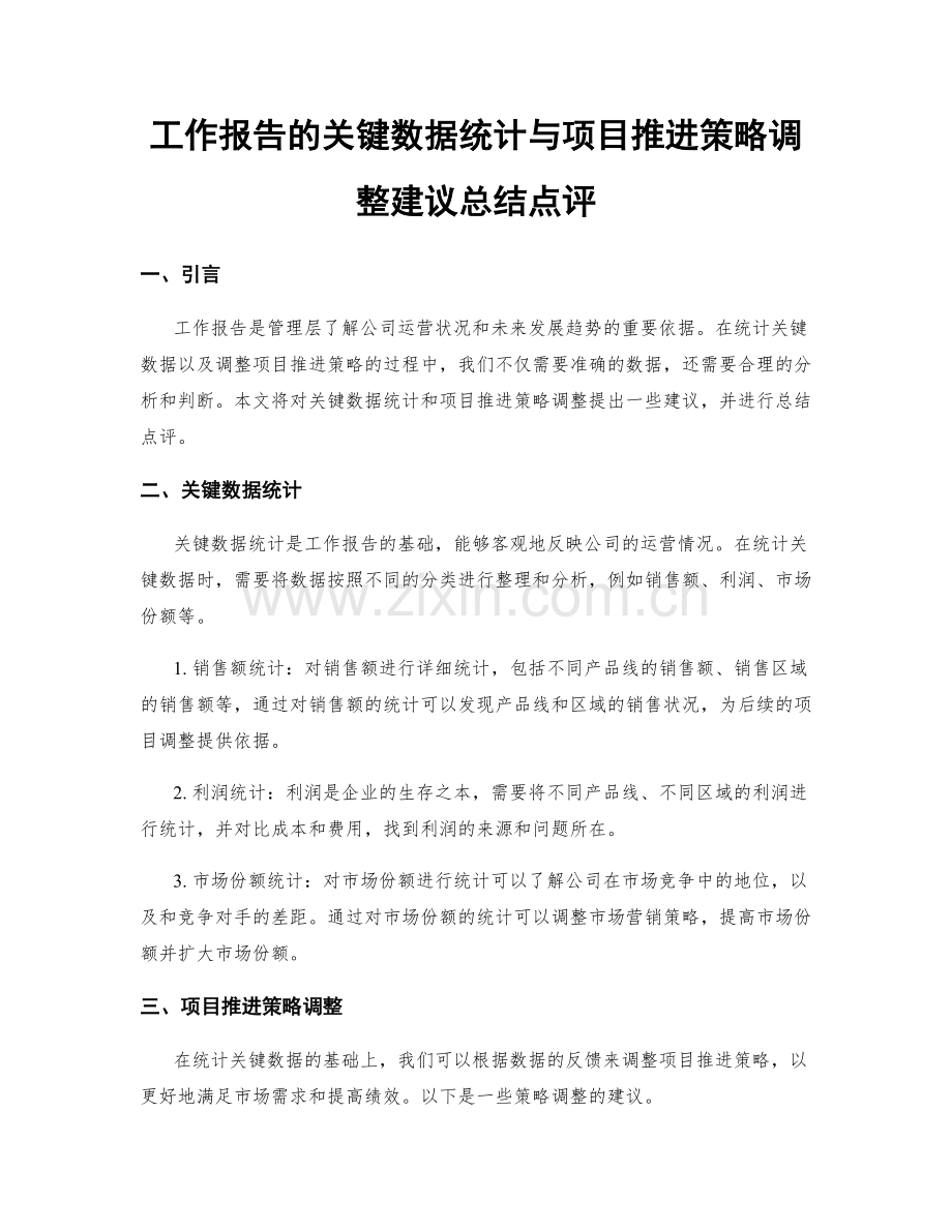 工作报告的关键数据统计与项目推进策略调整建议总结点评.docx_第1页