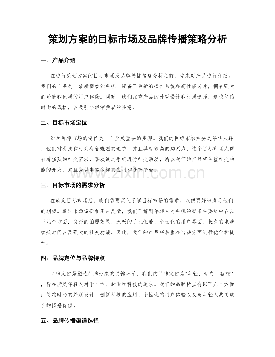 策划方案的目标市场及品牌传播策略分析.docx_第1页