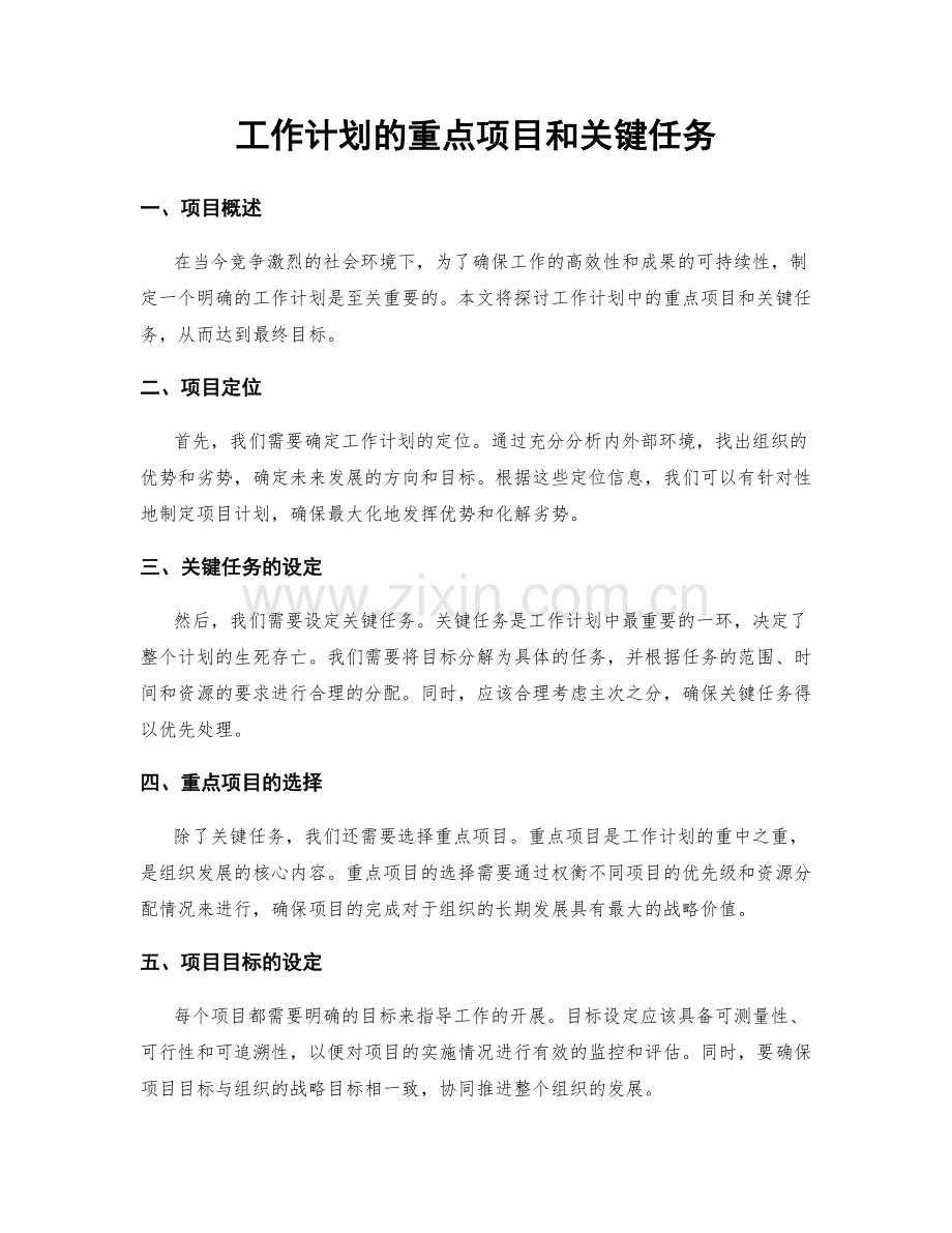 工作计划的重点项目和关键任务.docx_第1页