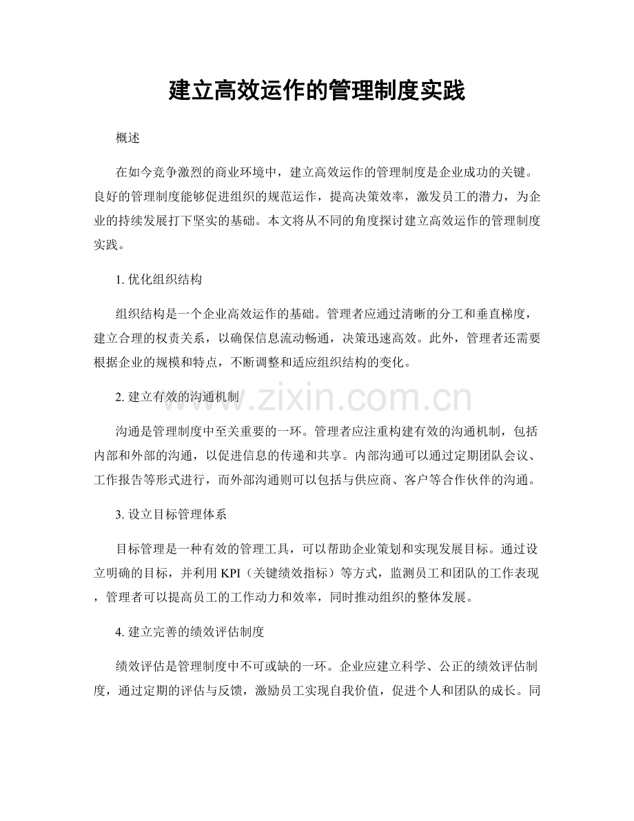 建立高效运作的管理制度实践.docx_第1页