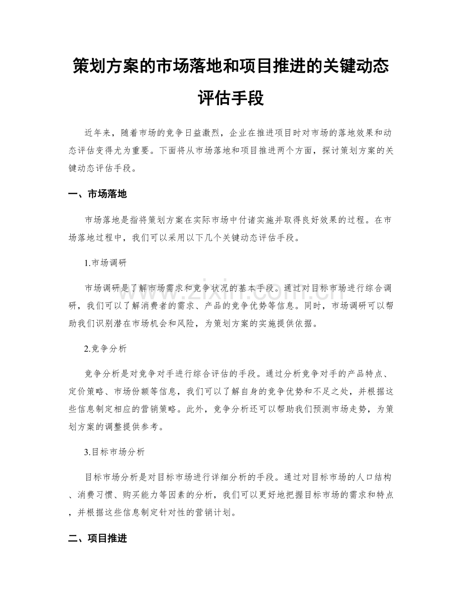 策划方案的市场落地和项目推进的关键动态评估手段.docx_第1页