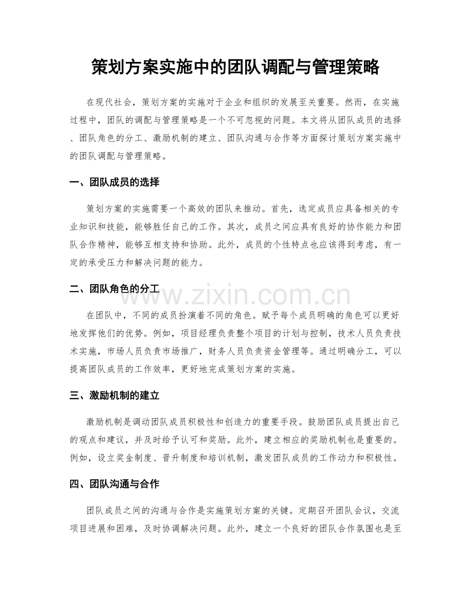 策划方案实施中的团队调配与管理策略.docx_第1页