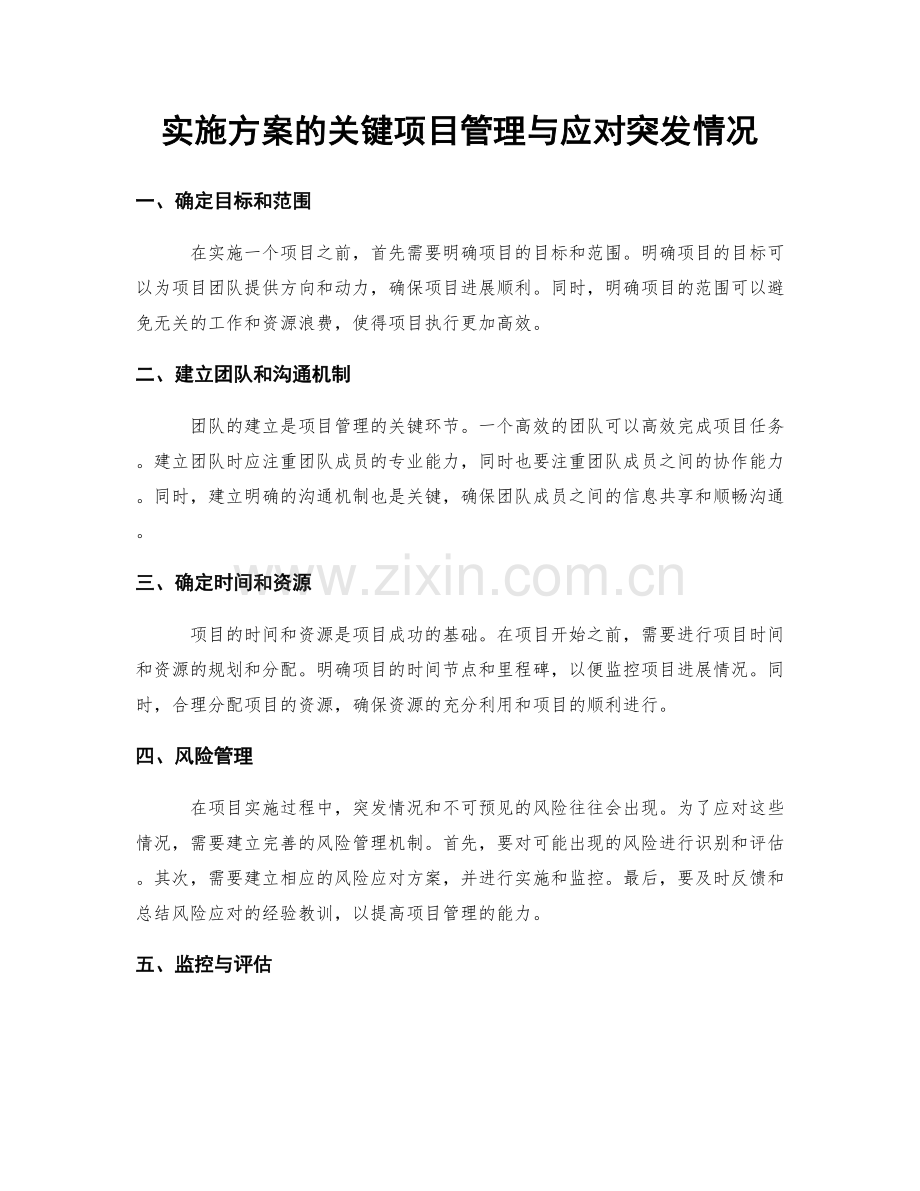 实施方案的关键项目管理与应对突发情况.docx_第1页