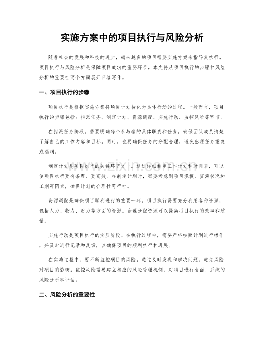 实施方案中的项目执行与风险分析.docx_第1页