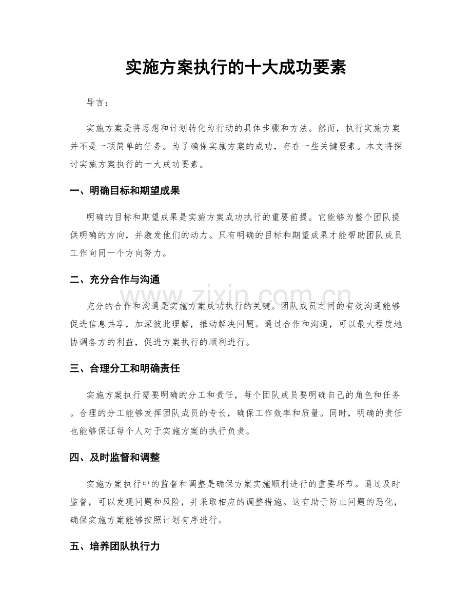 实施方案执行的十大成功要素.docx_第1页