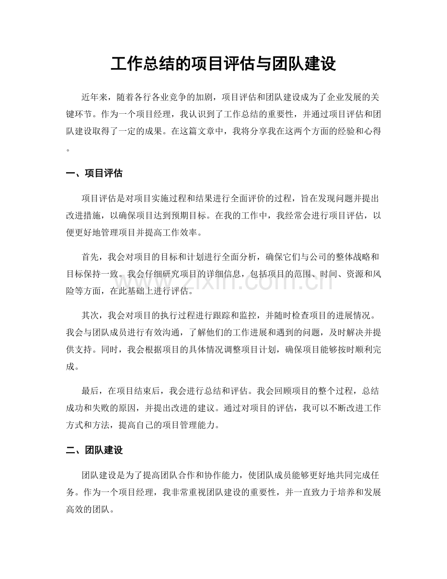 工作总结的项目评估与团队建设.docx_第1页