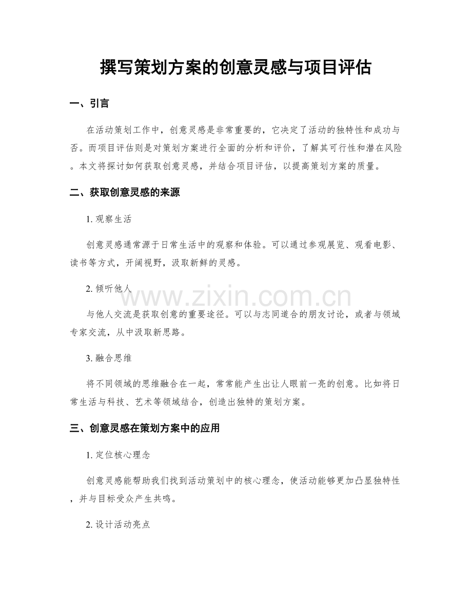 撰写策划方案的创意灵感与项目评估.docx_第1页