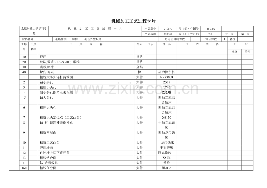 柴油机连杆零件机械加工工艺过程卡片及工序卡第一部分.doc_第1页