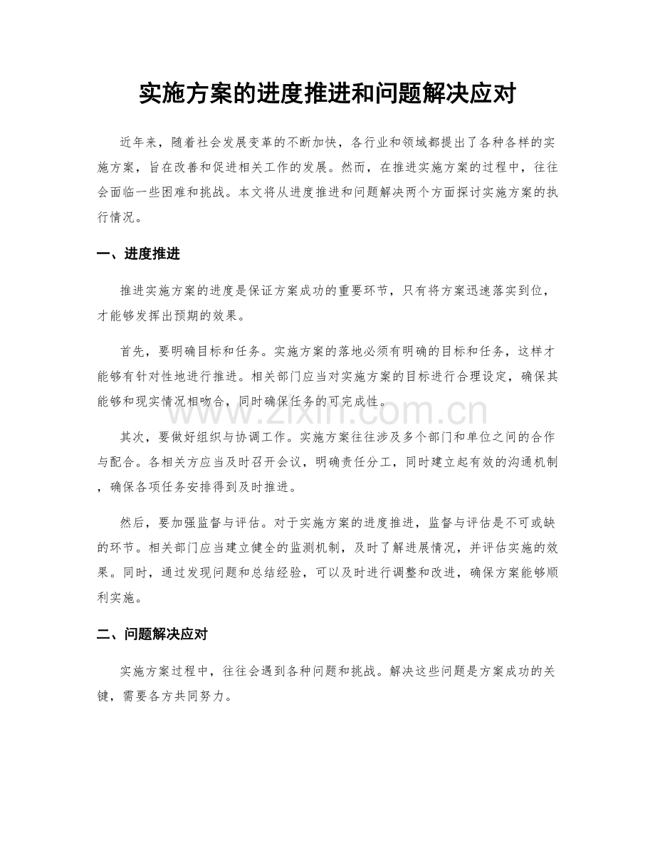 实施方案的进度推进和问题解决应对.docx_第1页