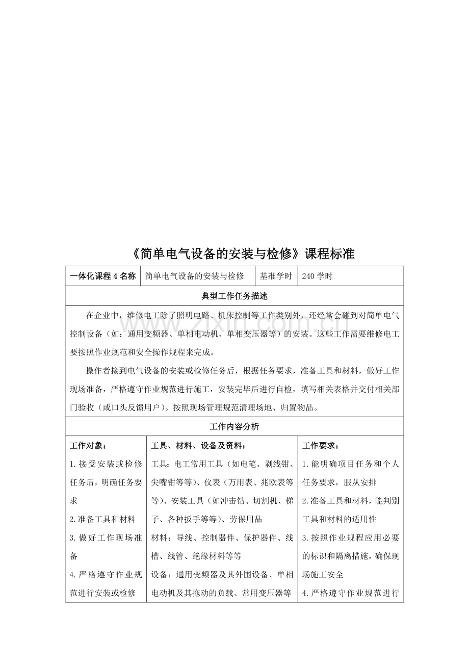 《简单电气设备安装与检修》课程标准..doc_第1页