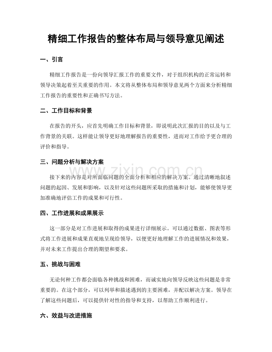 精细工作报告的整体布局与领导意见阐述.docx_第1页