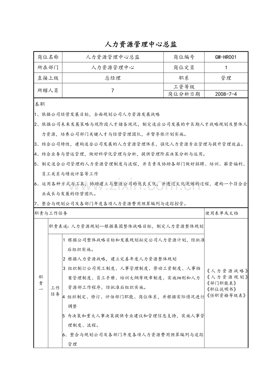 人力资源管理中心组织架构图人员编制表及岗位说明书DOC17页.doc_第3页