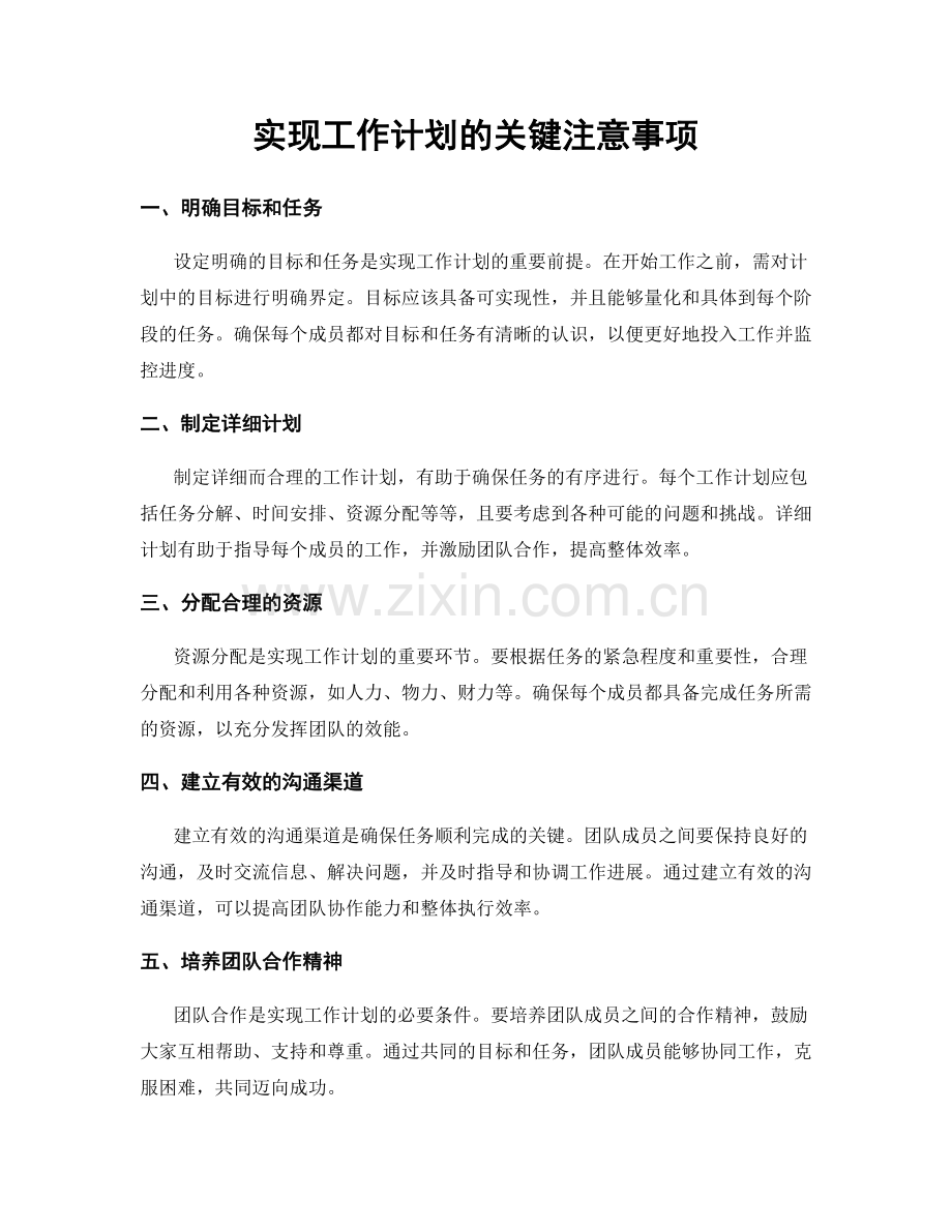 实现工作计划的关键注意事项.docx_第1页