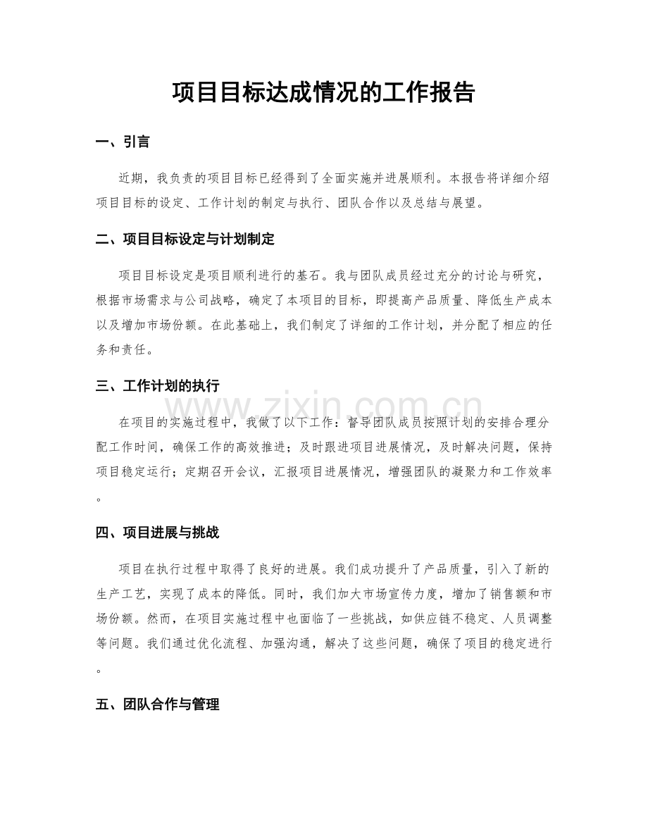 项目目标达成情况的工作报告.docx_第1页