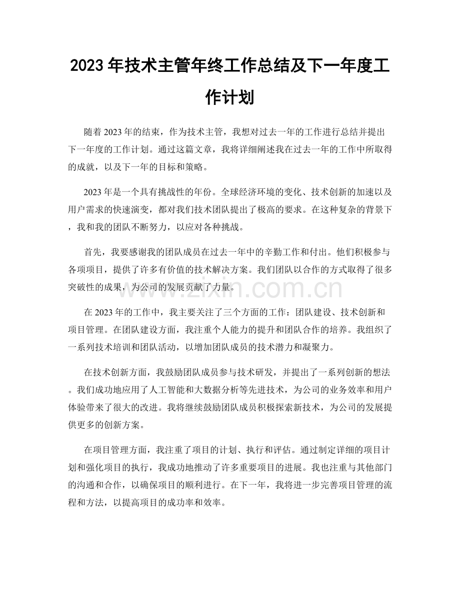 2023年技术主管年终工作总结及下一年度工作计划.docx_第1页