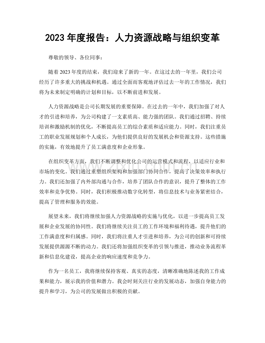 2023年度报告：人力资源战略与组织变革.docx_第1页