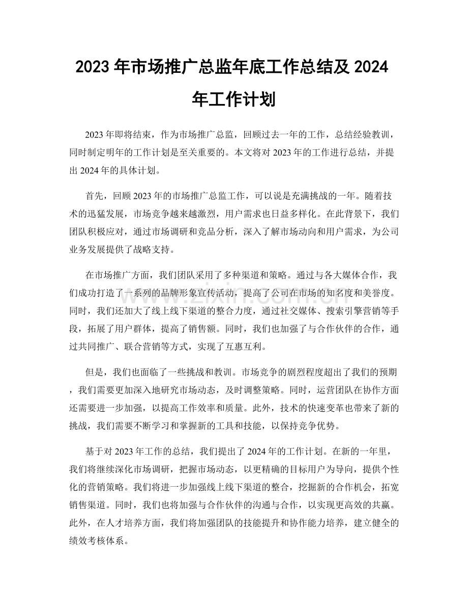 2023年市场推广总监年底工作总结及2024年工作计划.docx_第1页