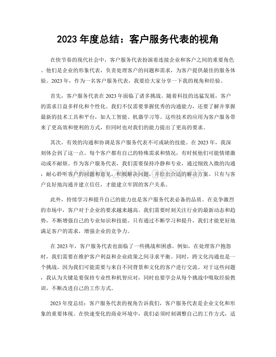 2023年度总结：客户服务代表的视角.docx_第1页