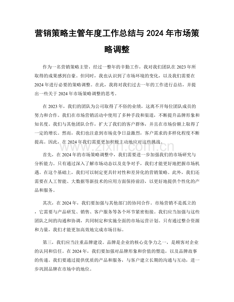 营销策略主管年度工作总结与2024年市场策略调整.docx_第1页