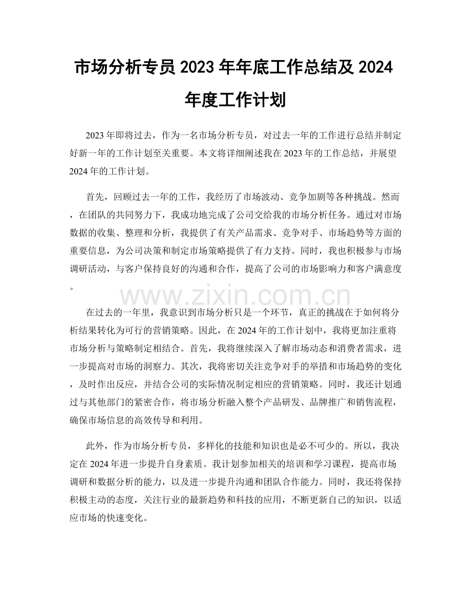 市场分析专员2023年年底工作总结及2024年度工作计划.docx_第1页