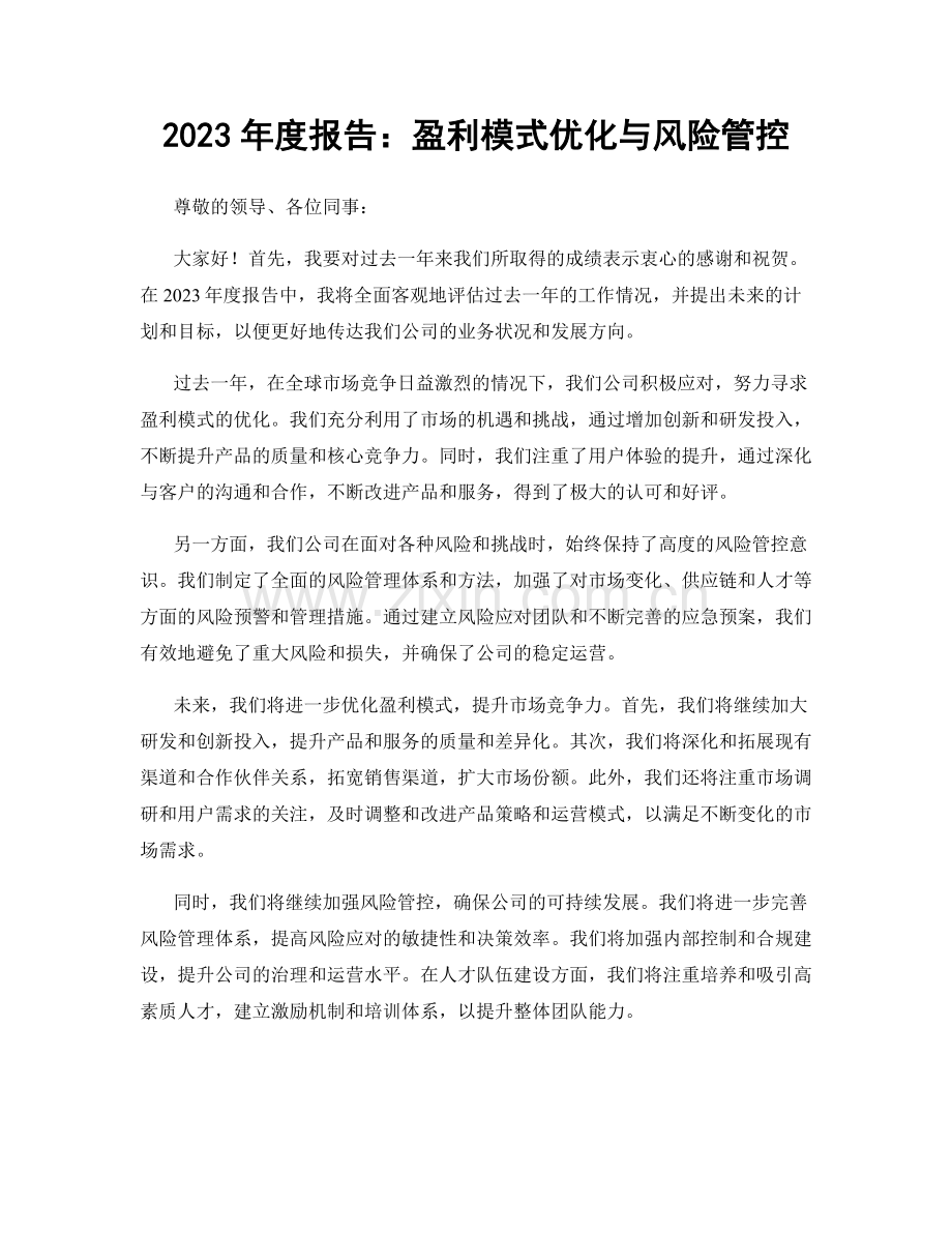 2023年度报告：盈利模式优化与风险管控.docx_第1页