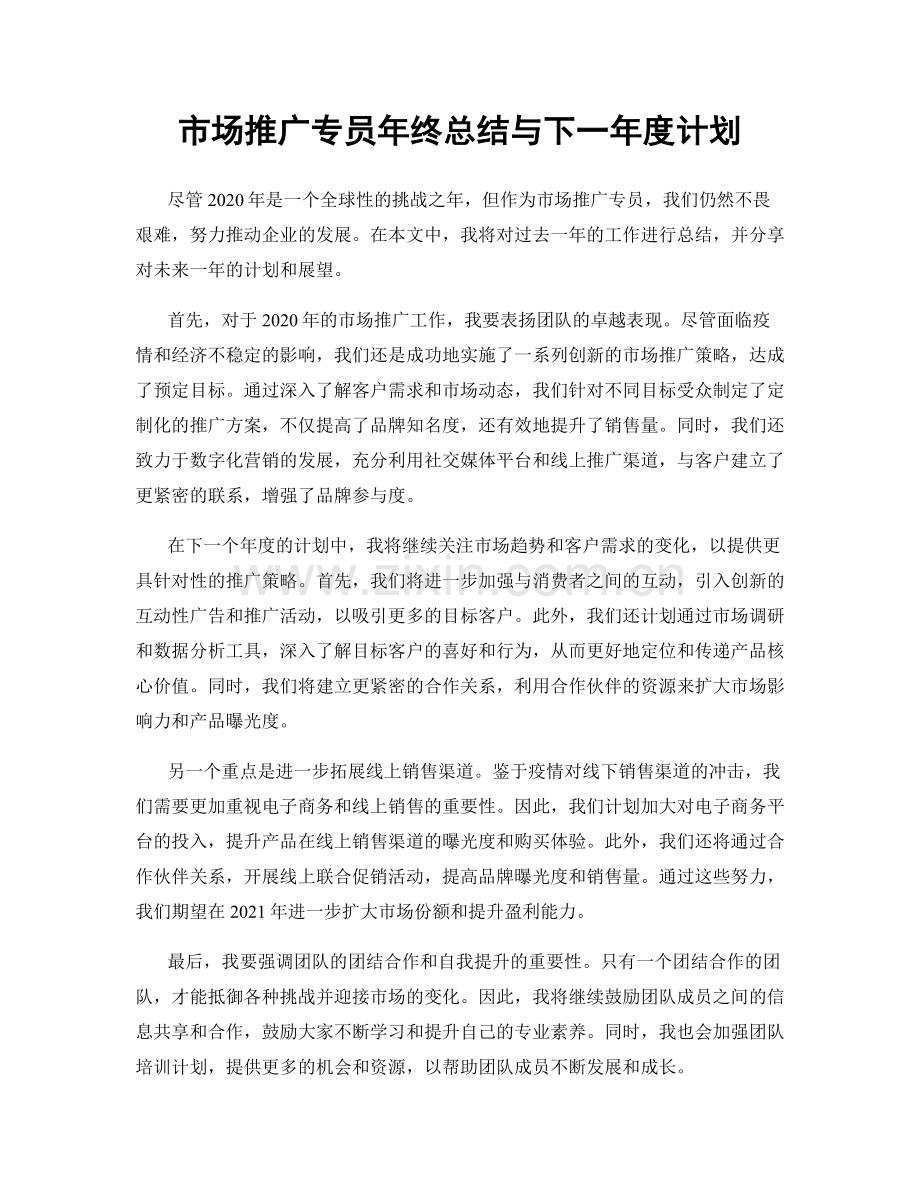 市场推广专员年终总结与下一年度计划.docx_第1页