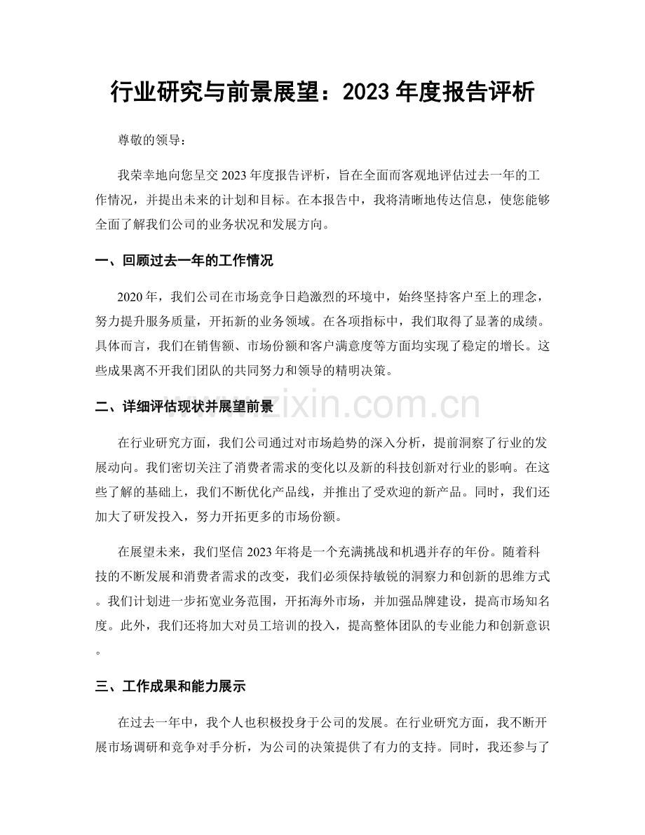 行业研究与前景展望：2023年度报告评析.docx_第1页